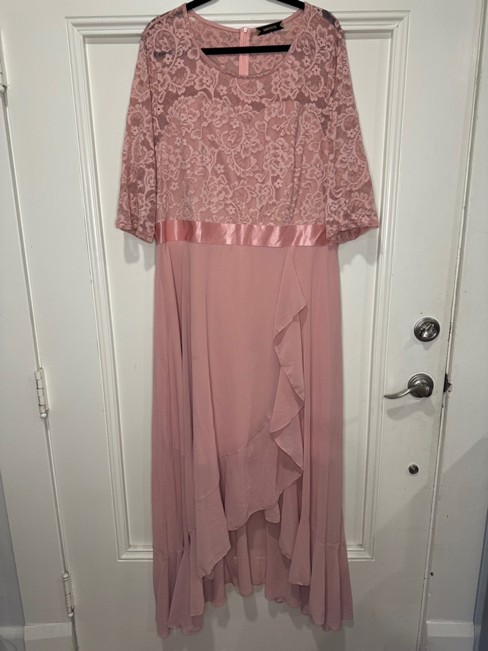 Miusol Dusty Pink Lace Overlay High-Low Maxi Dress
